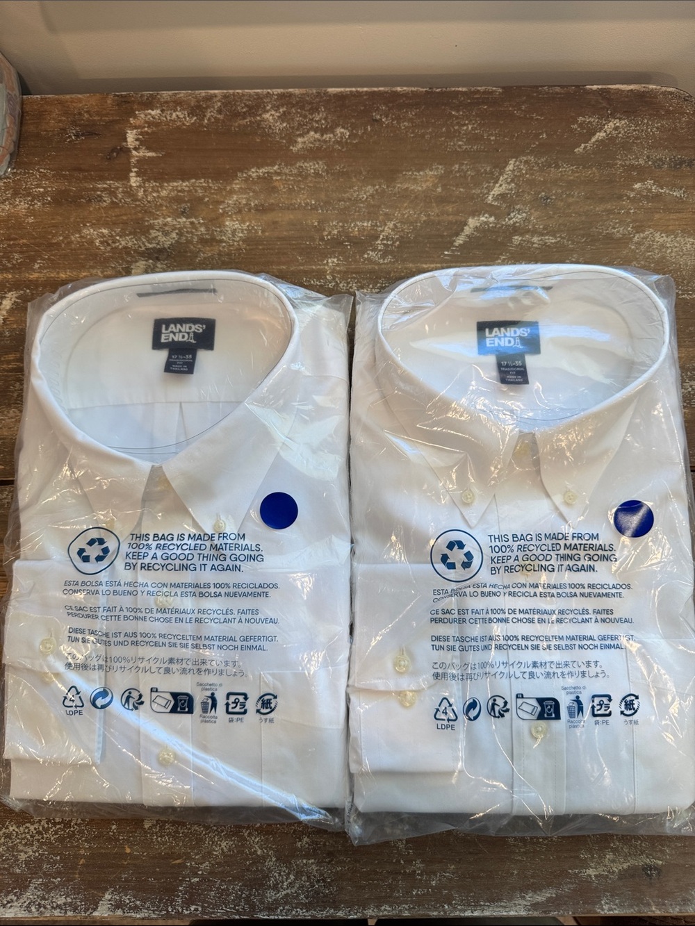 NWT Bundle of 2 Lands' End Men's White Dress Shirts Classic Button-Down Collar